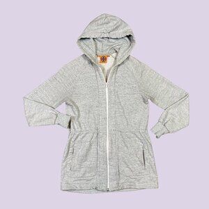 Tory Burch Gray Hooded Cinch Waist Long Sweatshirt Jacket Women's Size X-Small